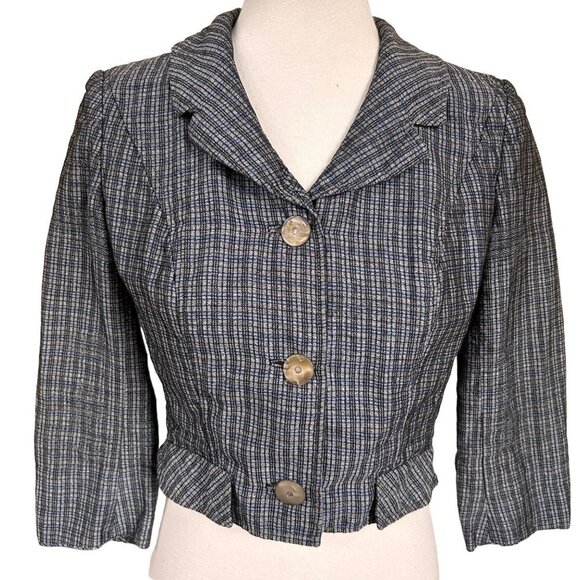 Vintage Jack Feit Jacket Womens Size Medium 1940s 1950s Plaid Cropped Blazer - Picture 6 of 12